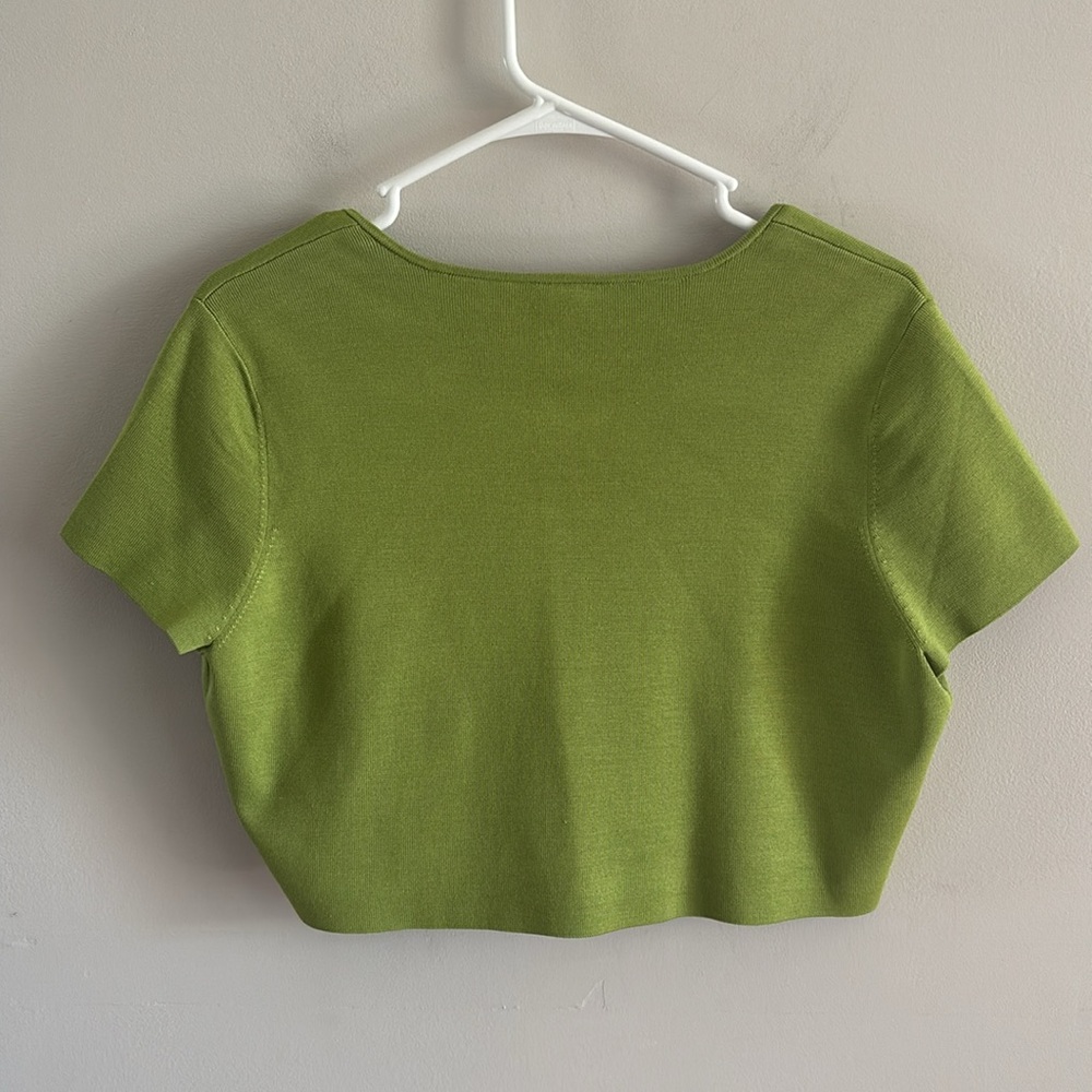 Ann Taylor • green button down crop top/cardigan - Picture 4 of 5